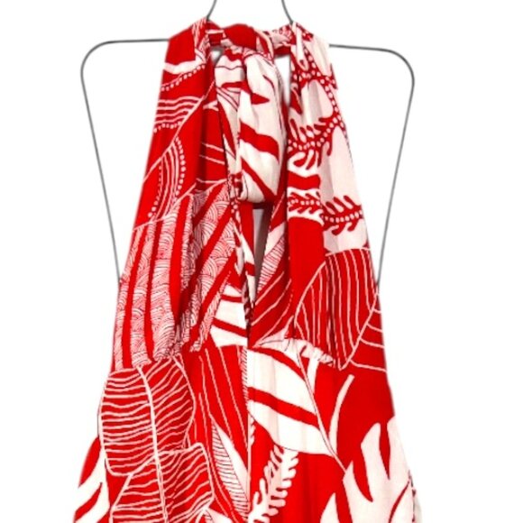 Farm Rio Palm Halter Jumpsuit White / Red Medium Pre-Loved - Picture 2 of 5